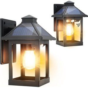 2 Pack Solar Wall Lanterns Outdoor with 3 Modes, Dusk to Dawn Motion Sensor